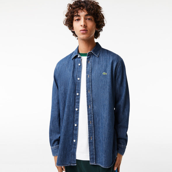 Camisa de hombre lacoste regular fit en denim de algodon ecologico