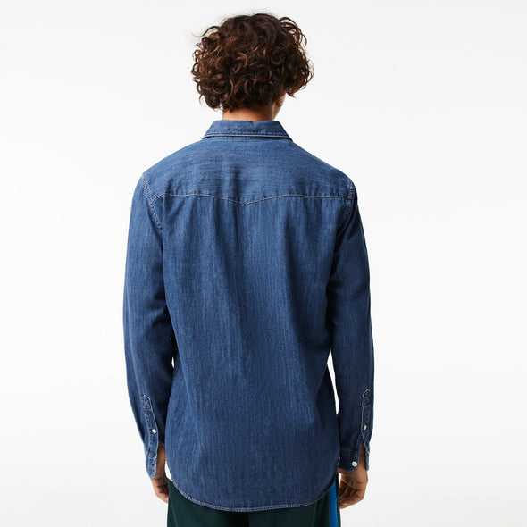 Camisa de hombre lacoste regular fit en denim de algodon ecologico