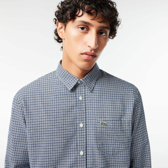 Camisa de hombre lacoste en algodon de cuadros