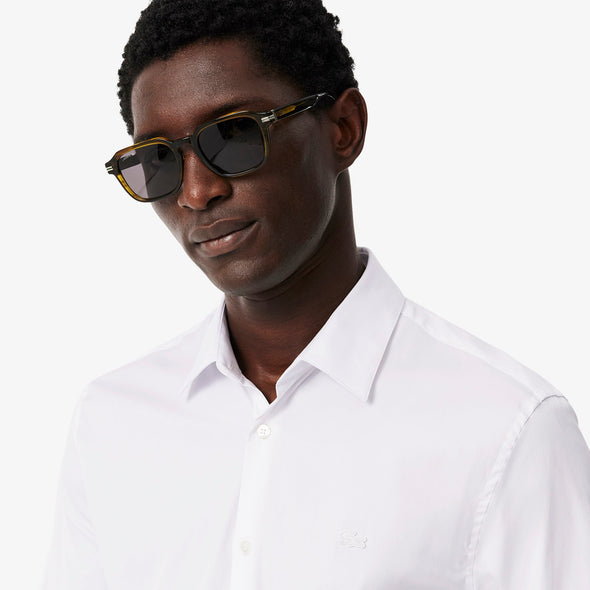 Camisa de hombre lacoste slim fit de algodon con cuello frances