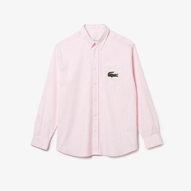 Camisa unisex lacoste en algodon de rayas con cocodrilo de gran tamano