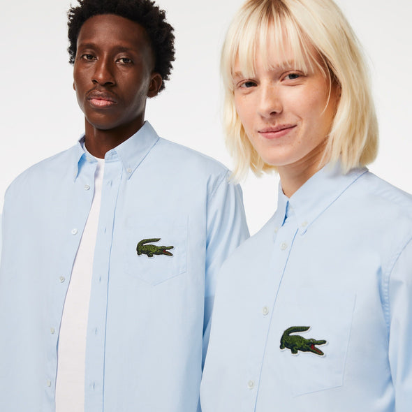 Camisa unisex lacoste en algodon de rayas con cocodrilo de gran tamano