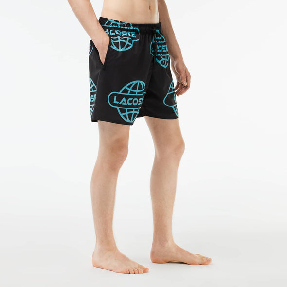 Shorts de bano lacoste para caballero estampado globe